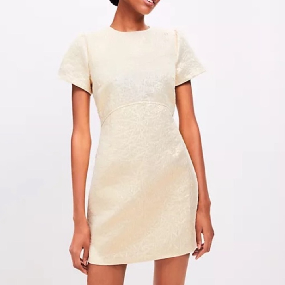 LOFT Gold Textured Short Sleeve Dress